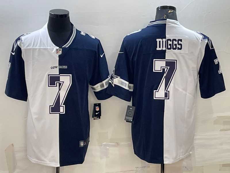 Men%27s Dallas Cowboys #7 Trevon Diggs Navy White Split Vapor Untouchable Limited Stitched Jersey